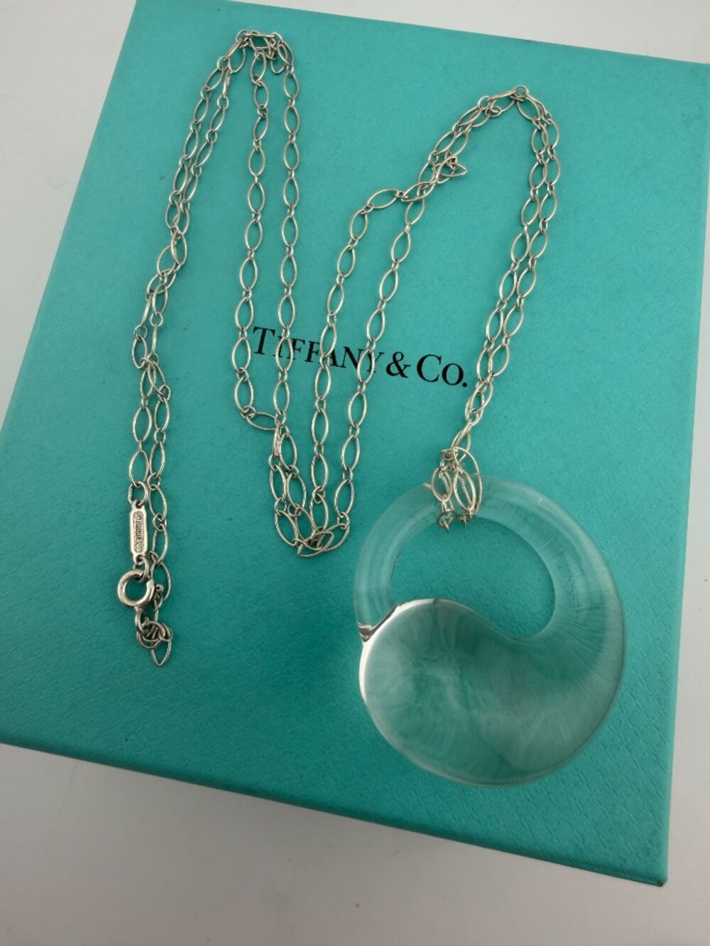 Tiffany & Co. Rock Crystal Eternal Circle Pendant Necklace Elsa Peretti